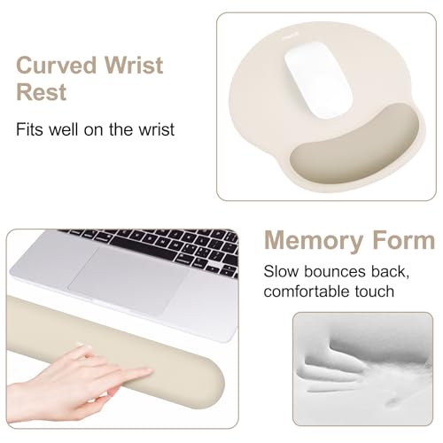 Image of MOSISO Wrist Rest Support for Mouse Pad&Keyboard Set, Circle Curved Ergonomic Mousepad&Coaster Non-Slip Base Home /Office Pain Relief&Easy Typing Pad with Soft Cloth&Silicone Lining, Khaki