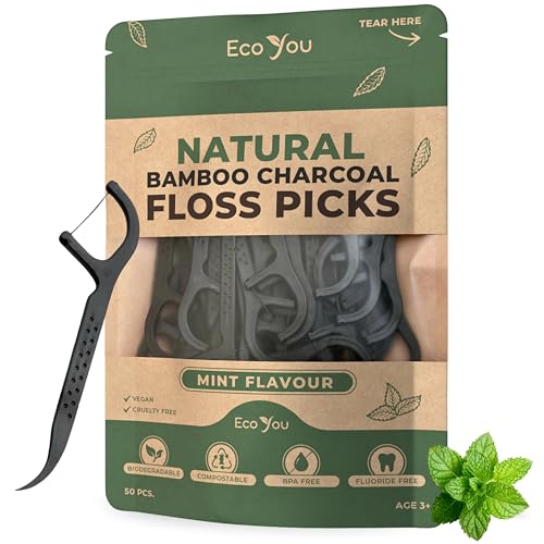 EcoYou Biodegradable Floss Picks | 50 Count (1 Pack) | Mint Flavor, Candelilla Wax | Sustainable & Reusable | Vegan & Cruelty-Free | Eco Floss | Pfas Free