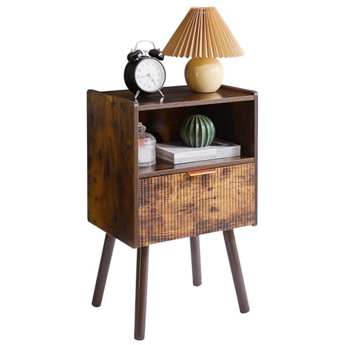 Aibiju Table de Chevet Moderne avec Tiroir, Petite Table de Nuit pour Chambre, Table de Chevet Style Milieu du Siècle avec étagère de Rangement Ouverte,...