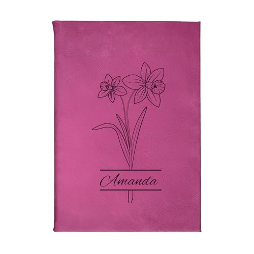 Daphne's Curations Engraved Birth Flower Journal Personalized Vegan Leather Notebook with Name 112 Page Minimal Gift