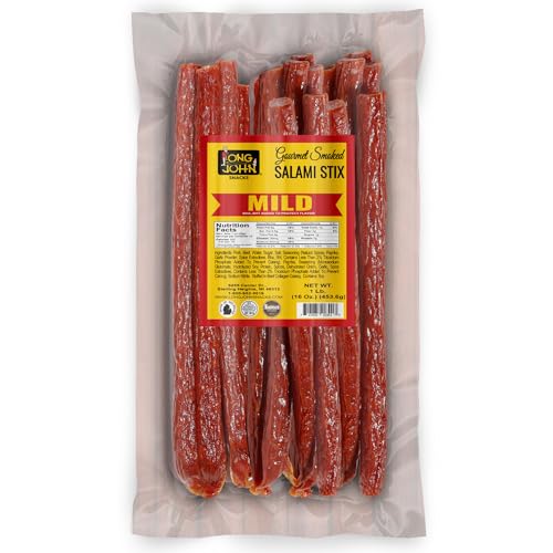 Image of Long John Snacks Dried Salami Sticks, Mild, 16 Oz | High Protein Smoked Meat Sticks Bulk Pack - Handcrafted From Fresh, Never-Frozen Cuts of USA Beef and Pork