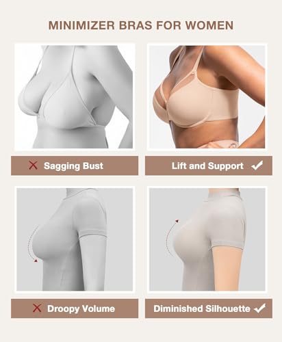 Image of Lover-Beauty Minimizer Bras for Women Full Coverage Unlined Underwire Bras Plus Size Lifting Bra for Heavy Breast, Wide Strap, Skin 38C
