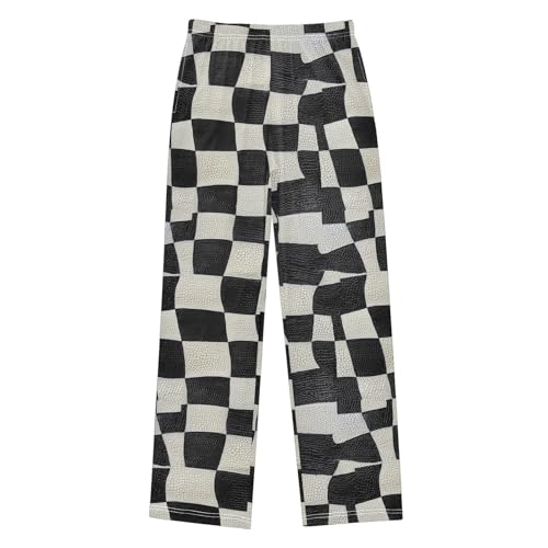 Boys' Pants Black White Snakeskin Checkered Long Bottoms Jogger Pants Elastic Waist Trousers with Pockets S-XL