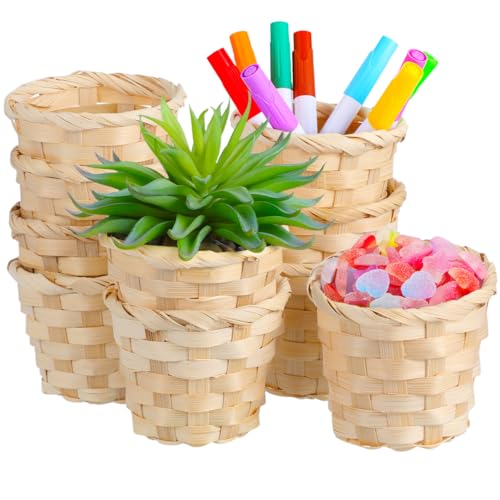 Cabilock Lot de 10 Paniers De Rangement Tressés en Bambou 9X9X3 Pouces pour Fruits Plantes Succulentes Et Décoration Maison Naturelle