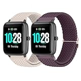 2 Pack 19mm Elastic Solo loop Nylon Braided Watch Bands Compatible with Veryfitpro ID205L Smart Watch,Adjustable Stretchy Woven Sport Strap for ID205/ID205U/ID205S/ID205G/ID215G/ID216 Women men