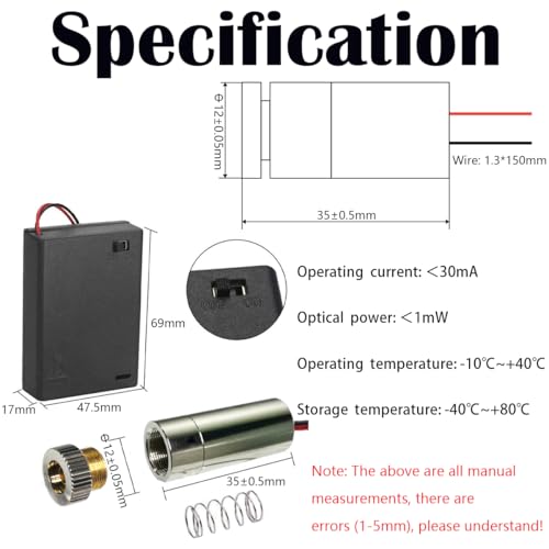 CTRICALVER 1 Stück 650nm 3-5V Rote Laser Kreuz Modul Diode w/Fahrer Kunststoff Objektiv+ 1pcs AA Batteriehalter