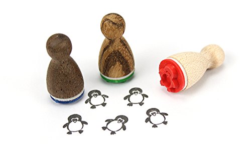 Stemplino® Ministempel - Motiv: Peggy Pinguin - 12mm Durchmesser - Holzstempel Kinder Stempel Bullet Journal Stempel mit Pinguin Motiv Pinguin Stempel Cover