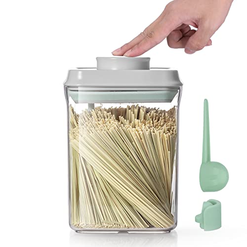 One-Touch-Pop-Up-Lebensmittelbehälter mit Löffel, luftdicht, mit Löffel, Küche, Speisekammer, Organisationssiegel, Kanister für Mehl, Müsli, Nudeln, Zucker, Eiweiß, Pulver, BPA-frei, 1500 ml/1,318 qt Cover