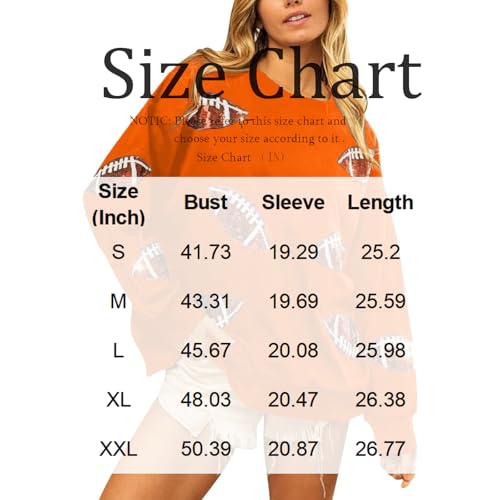 Football Sweatshirt Women Crewneck Oversized Game Day Sequin Casual Sweatshirts Lightweight Pullover Long Sleeve Shirt2