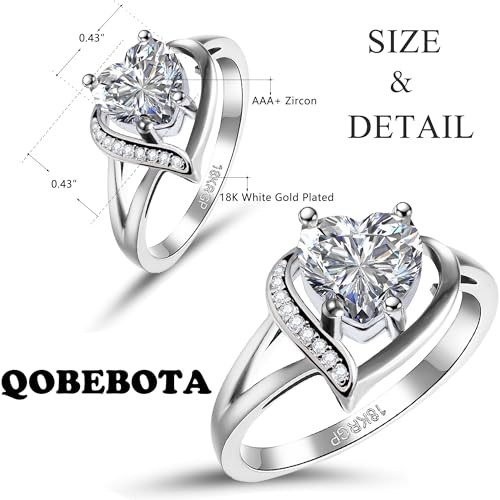 QOBEBOTA Silver Rings for Women Crystal Diamond Heart Cubic Zirconia Promise Rings for Her Birthday Gifts Womens Rings Silver Engagement Rings Wedding Rings Size 9 Ring Travel Rings for Women by QOBEBOTA - Used condition - Image 3