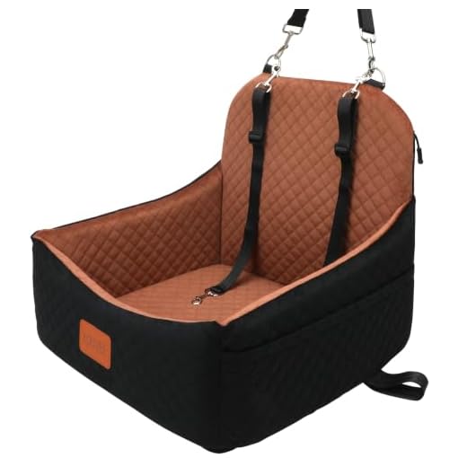 Dog Carseat for Small Dogs,Pet Safety Travel Bed with 3Seatbelt-Black/Brown | Storage Pockets,Non-Slip Bottom,Memory Foam with Detachable Washable Cover and Easy to Install