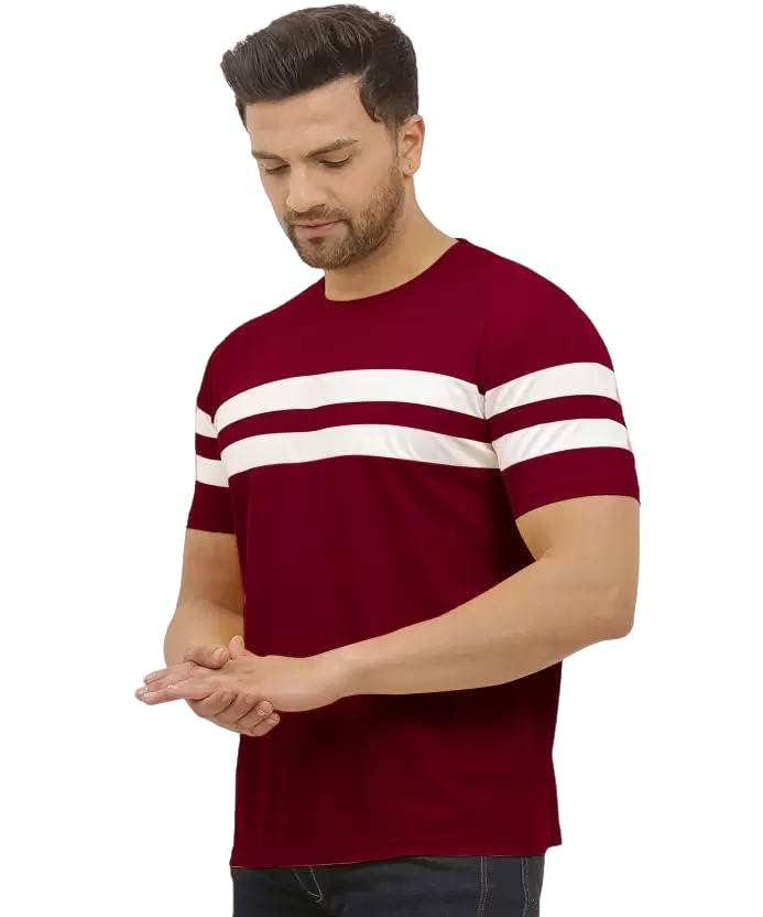 Image of LookMark Relaxed Fit Men's Combo Cotton Blend Maroon & Yellow Color Printed Striped Polo Tshirt(MT03-MT07)