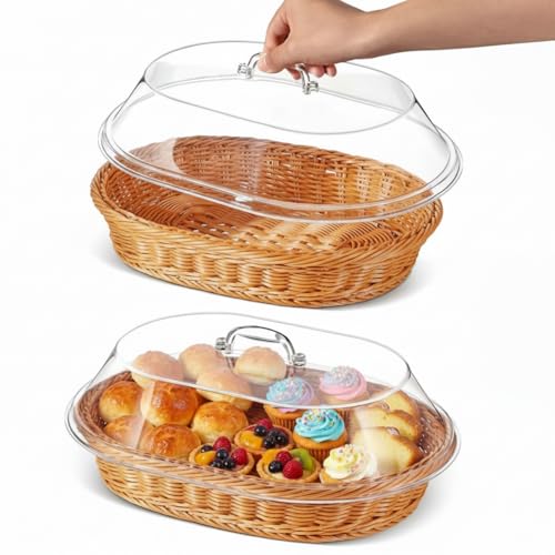 Hushee 2 Set Bread Basket with Lid,15.75 x 11.81 Inch