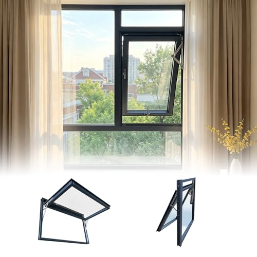 Ventana basculante de aluminio con marco de aluminio y vidrio templado, para sótanos, cobertizos, baños, vidrio templado, instalación fácil(50x80cm/19.7x31.5in)