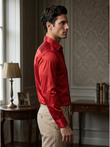Image of DEELMO Men's Stylish Solid Satin Casual Shirt for Men Full Sleeves| Poly Satin Silk Shirt