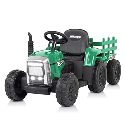 JOYMOR Ride on Tractor with Trailer, 12v Rechargeable Battery Agricultural Vehicle Toy with 2 Speed, Electric Rugged Truck for Kids Toddler with Rear Bucket