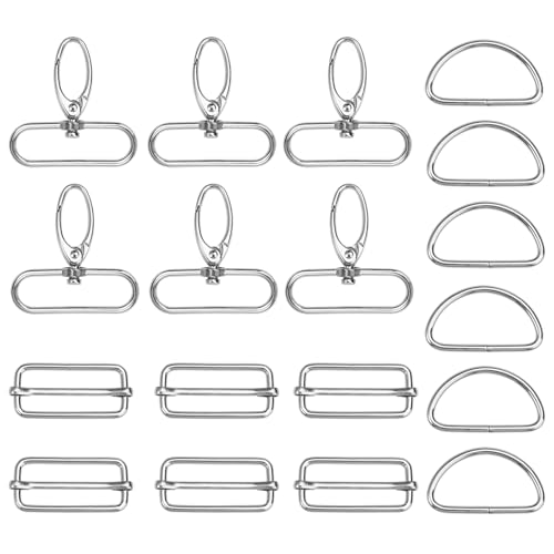 18 Stück Taschenzubehör Schnallen, Taschenzubehör zum Nähen, Karabinerhaken für Taschen, D-Ringe Schiebeschnalle, Metall Drehbar Karabinerhaken Set für Bastelarbeiten, Taschengurte, Hundehalsbänder