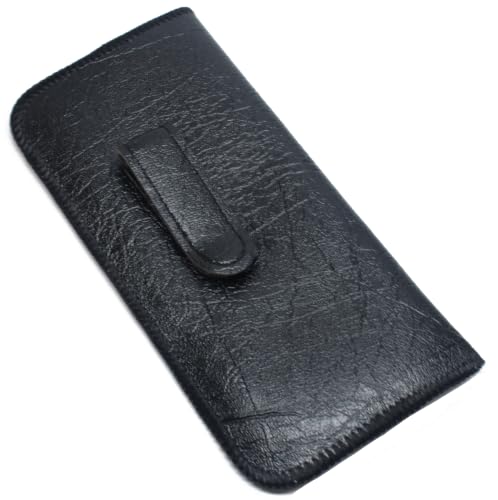 Image of Calabria Soft Slip-In Glasses Case with Pocket Metal Clip Black for Men /Women Synthetic Leather Felt Lining 6.5 inchx3 inch - 50PACK