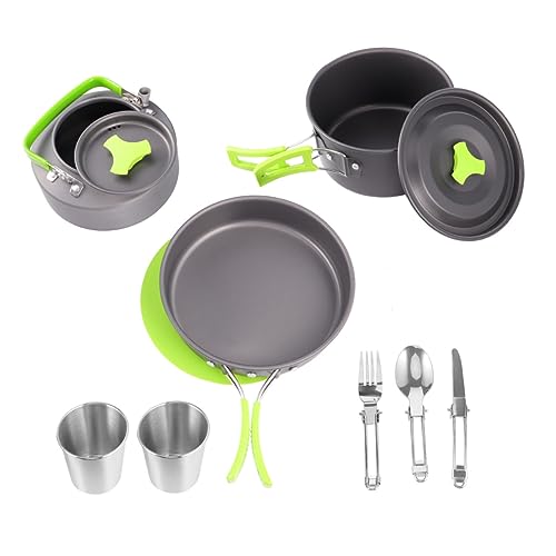 Toddmomy Portable Cooking Utensils 12-Piece Camping Cookware Kit Cutlery Set for 1-2 Practical Outdoor Camping Accessories