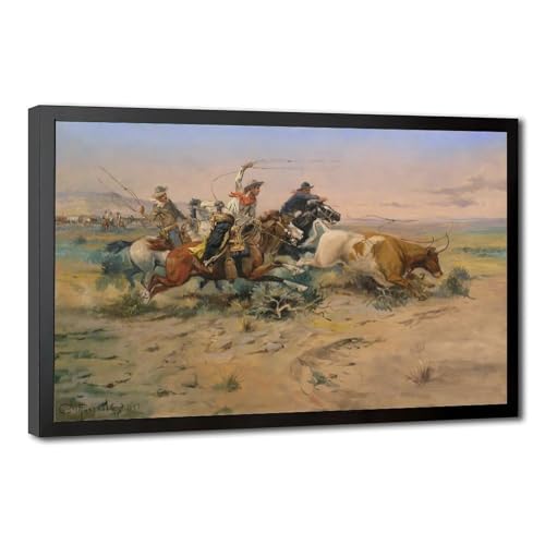 Toile Charles Marion Russell grand format 50,8x76,2 cm avec cadre en bois suspendu