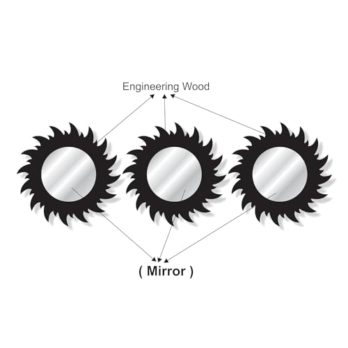 Image of Creative Arts n Frames 11 inch Set of 3 Round Wall Decor Hand Crafted Wooden HD Wall Mirror Panel for Living Room Bedroom Lobby Modern Wall Decor Home Decor Items (Chakra 2 Black)