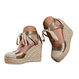 Womens Platform Espadrille Sandals Ankle Strap Lace Up...