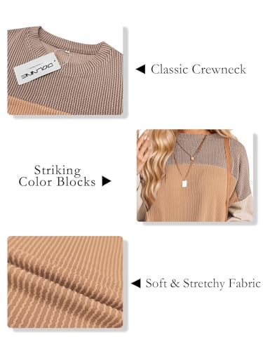 Image of DOLNINE Plus Size Tops for Women Long Sleeve Color Block Ribbed Knit Tunic