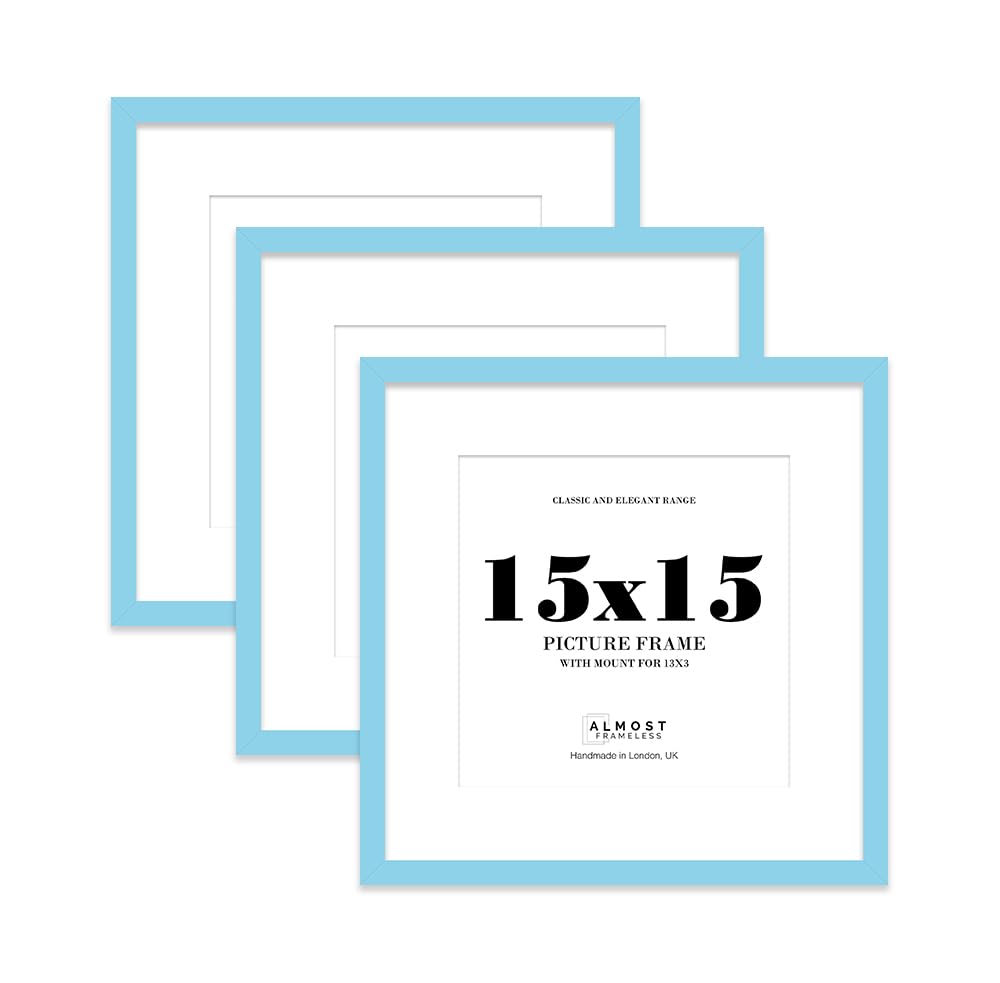 15x15 Light Blue Picture Frame with Mount for 13x13 Photos, Prints - Modern Square Wall Frame, Set of 3