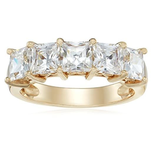 Amazon Collection Yellow Gold-Plated Sterling Silver Infinite Elements Cubic Zirconia Princess-Cut 5 Stone Ring, Size 7