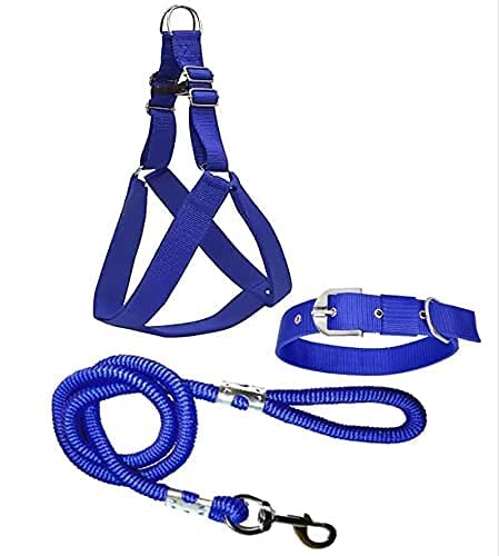 RvPaws Dog Combo Pack of Nylon Padded Adjustable Harness, Neck Nylon Adjustable Collar Belt and Rope Leash Set 1 Inch Medium (Blue) (B09N93J8WY) Amazon Price History, Amazon Price Tracker