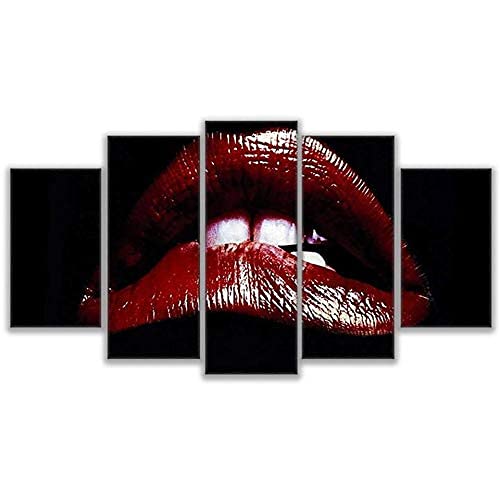 HIOJDWA Paintings Modular Pictures Wall Art Canvas Home Decor 5 Pieces Rocky Horror Picture Show Lips Paintings Hd Printed Posters Framed