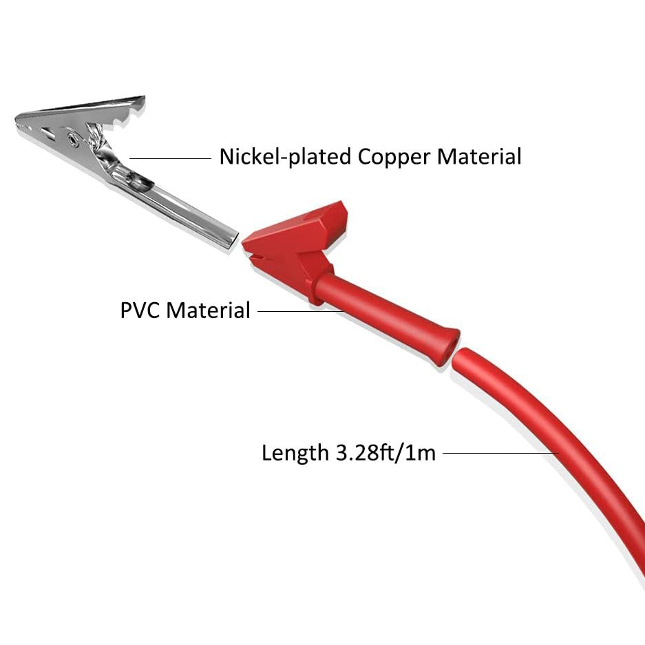 Image of Dual Alligator Clips Electrical Test Leads,Insulation Car Battery Test Lead, for Multimeter Leads,Jumper Wires Alligator Clips Length 3.3 ft /1m 2 Pcs