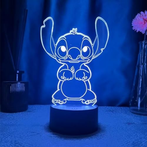 Deluisho Anime 3D Illusion Led Lampe Stitch Lampe Stitch Nachtlicht Lilo und Stitch Nachtlicht für Kinder 16 Farben Fernbedienung Dimmen Visual Stereoscopic Nachtlicht