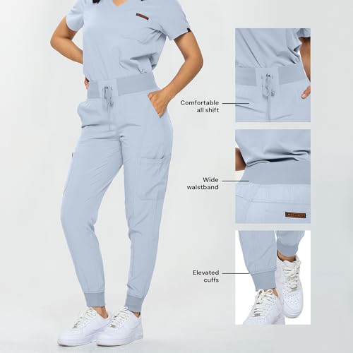 Image of Monarch Uniforms Slim Fit Stretchy Scrubs Women's Jogger Scrub Set Slim Jogger Scrubs with Tuck-In Top for Women