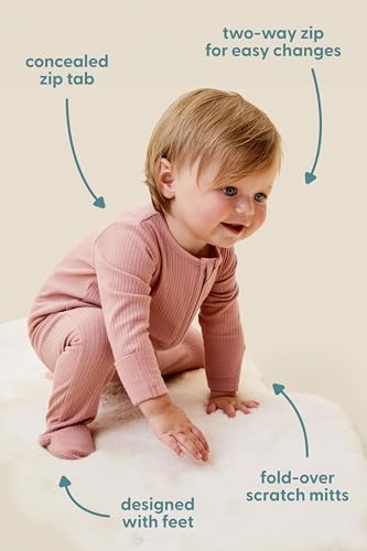 MORI Baby Ribbed Clever Pajamas with Two-Way Zips & Scratch Mitts – Footed Nightwear – Viscose from Bamboo & Cotton4