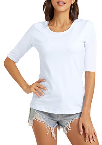 Women's Basic Half Sleeve Crew Neck T-Shirt Casual Solid Slim Cotton Top