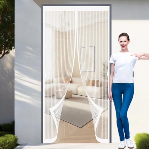 Mosquitera Puerta Magnetica 153 x 205 cm Protección Contra Insectos, Malla Fina, Mantiene El Aire Fresco, Mosquitera Magneticas para Puerta de Balcón, de Patio, Blanco