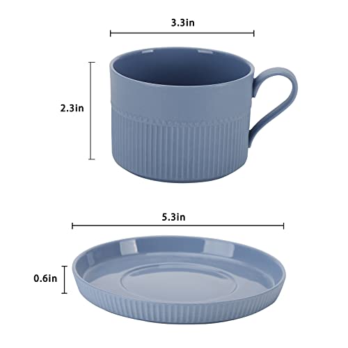 Sheskind 8.5 Oz Ceramic Coffee Cup With Saucer, Solid Color Tea Cup And Saucer Set, Beautiful And Practical, Light And Handy (Blue) #TOP1