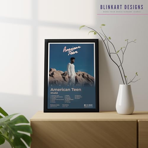 Image of BLINKART Khalid- American Teen opular Wall Photo Frames | Wall Art for Bedroom, Living Room, Studio or Office | Album Cover Print with Spotify Song Link QR Code | Gift for Fans - 8x12 In