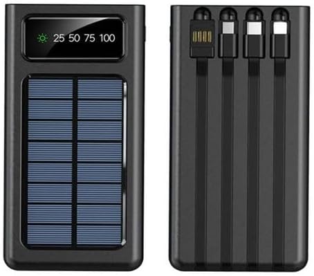 Portable 8000mAh Solar Power Bank with Built-in Cables & LED Display - Black