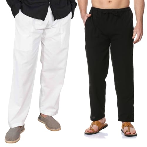 Image of Aatman One Size Men's Eco-Friendly Cotton Pyjama Pack of 2 | Fits Waist Size 28 to 36 Inches