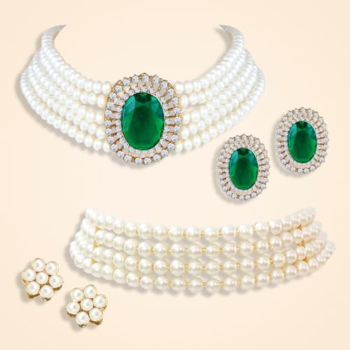 Image of Peora Traditional Maharani Haar Necklace with Earrings Bridal Jewellery Set Gift for Women