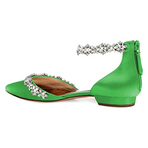 Image of XYD Women Classic Pointed Toe D'Orsay Wedding Flat Sandals Sparkly Rhinestones Ankle Strap Low Heel Dress Shoes with Zipper