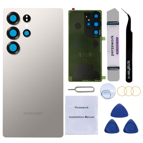 Perzework Rear Back Glass Replacement for Samsung Galaxy S25 Ultra 6.9-inches with Reparing Toolkit(Titanium Gray)
