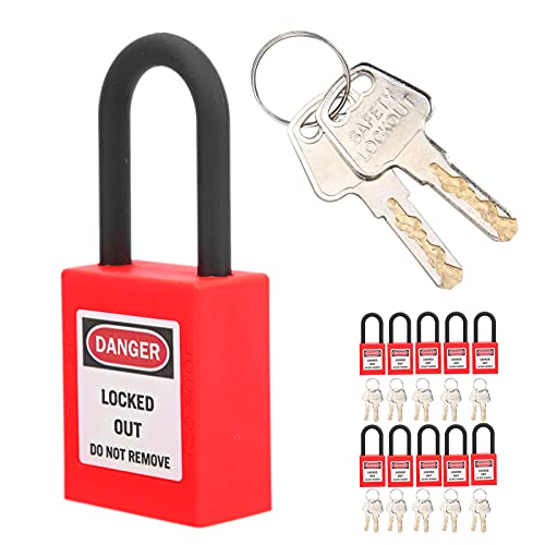 Fishawk, Cerraduras de Bloqueo Y Etiquetado,10 Piezas de Candado de Seguridad con 20 Llaves, Juego de Cerraduras Loto de Bloqueo Y Etiquetado a Prueba de Polvo para Herramientas de Seguridad de(rojo) Cover