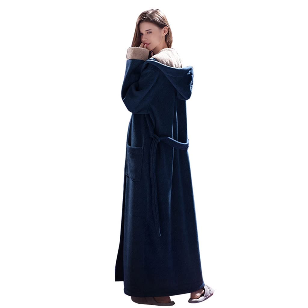 Polarowe Flanelowe Koszule Nocne Dla Kobiet Z Długim Rękawem Kieszeń Długość Podłogi Bielizna Nocna Ubrania Do Spania Jednoczęściowy Szlafrok (Color : Blue, Size : XL-138cm)