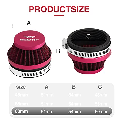 Image of 2PCS Motorcycle 60MM Air Intake Filter Universal Carburetor Air Filter Cleaner for Dirt Pit ATV SSR TTR Bike Breather Filter Fit for Many Different Carburetors (Red 60MM)