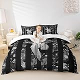 Deer Antlers Duvet Cover Twin Size,Camouflage American Flag Bedding Set,Wild Animal Comforter Cover 2 Pcs for Kids Teens Adults Room Decor,Black Grey Camo Quilt Cover 1 Pillowcase（Not Comforter)