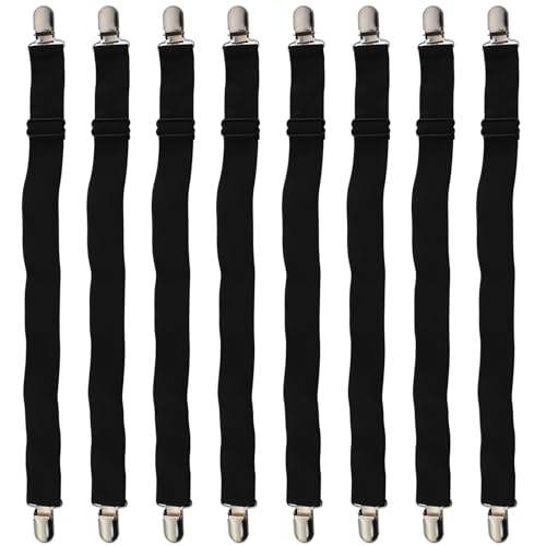 Caishun 8PCS 14-25 Inch Black Sheet Holder Sheet Corner Strap Adjustable Heavy Duty Sheet Clip Holder for Sheet Mattress Cover Sofa Cushions