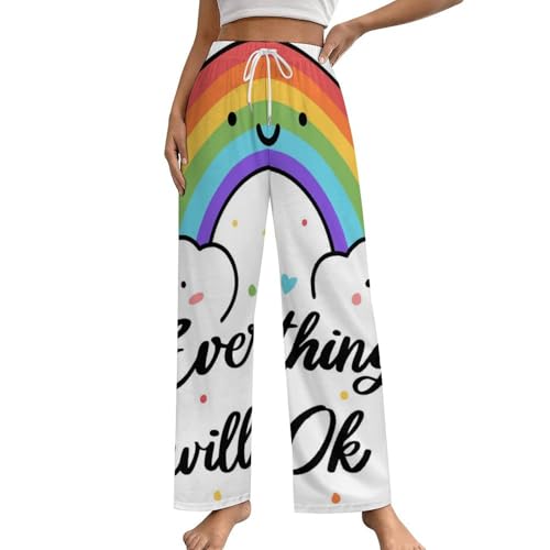 Pantalon de pyjama femme nuages arc-en-ciel en taille S avec poches latérales